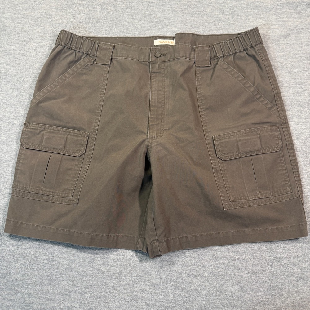 Savane Shorts‎ Mens 40 Brown Olive Cotton Cargo Casual Outdoor Elastic Waist